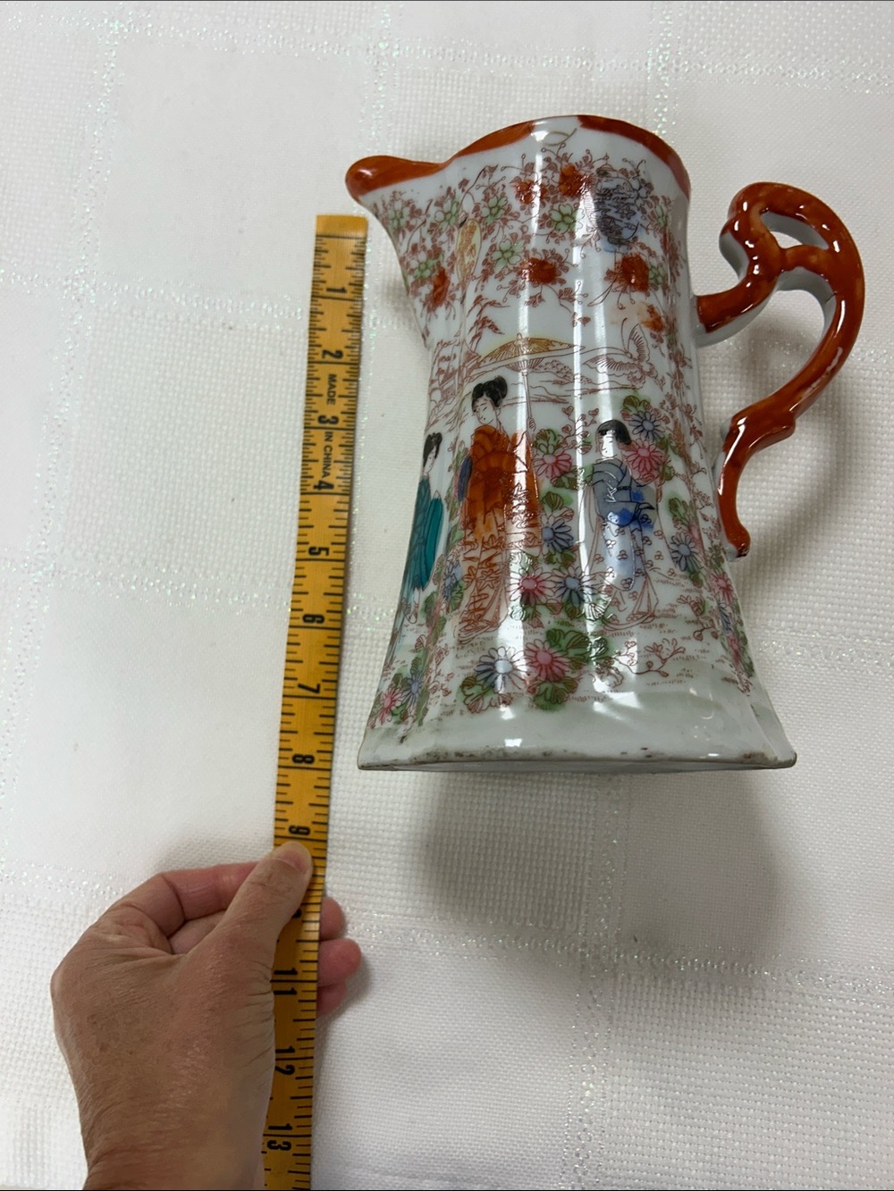 Porcelain Decorative Pitcher - Orange and Teal Home Art image 5